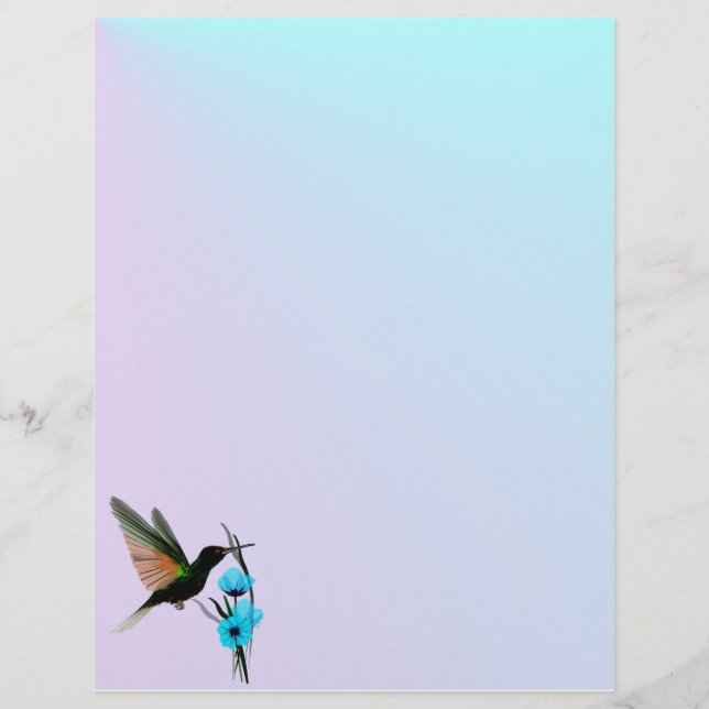 Grönt Hummingbird-Blåa blommor letterhead (Framsida)