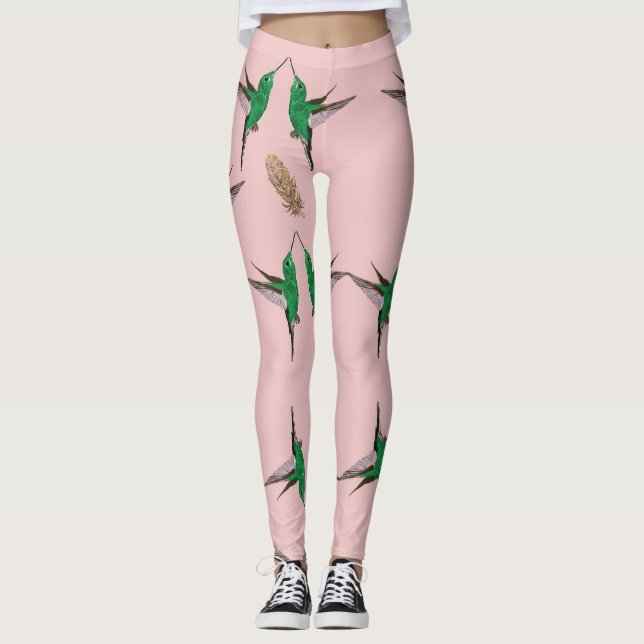Grönt Hummingbird guldfjäder Leggings (Framsida)