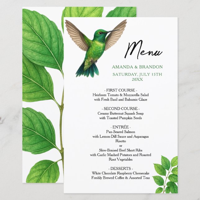 Grönt Hummingbird Leafy Botanical Gräns Bröllop (Fram/baksida)