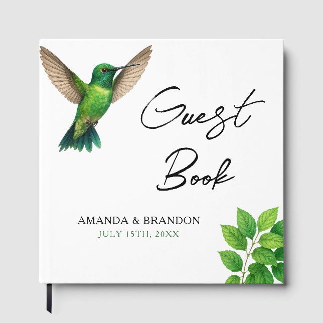 Grönt Hummingbird Leafy Botanical Gräns Bröllop Gästböcker (Framsida)