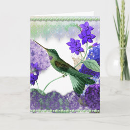 Grönt Hummingbird med blommor, snöre, pärlkort Kort