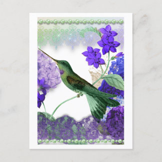 Grönt Hummingbird med blommor, snöre, pärlor Inbjudan Vykort