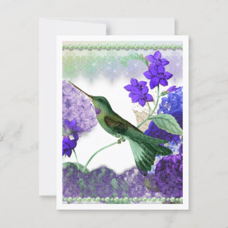 Grönt Hummingbird med blommor, snöre, pärlor Vykort