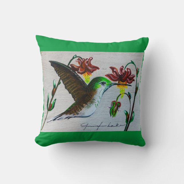 Grönt Hummingbird Pillow Kudde (Framsida)