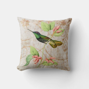 Grönt Hummingbird Vintage Illustration Kudde