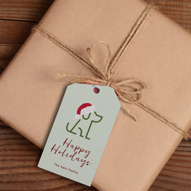 Grönt Hund kontur med Märkrn Santa Hat Gift Presentetikett (Make your gift giving special. Add this custom gift tag to your Holiday Packages and gifts. )
