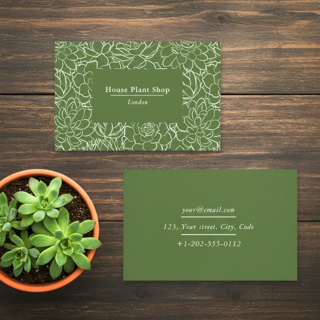 Grönt hus växtbutik botanisk visitkort (Green House plant shop botanical Business Card.)
