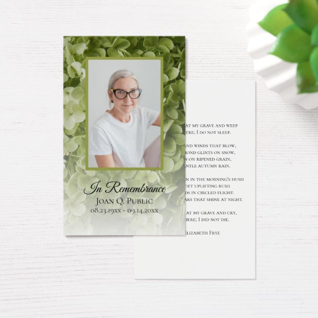 Grönt Hydrangea Blommigt Funeral Memorial Prayer Visitkort (Skivbord)