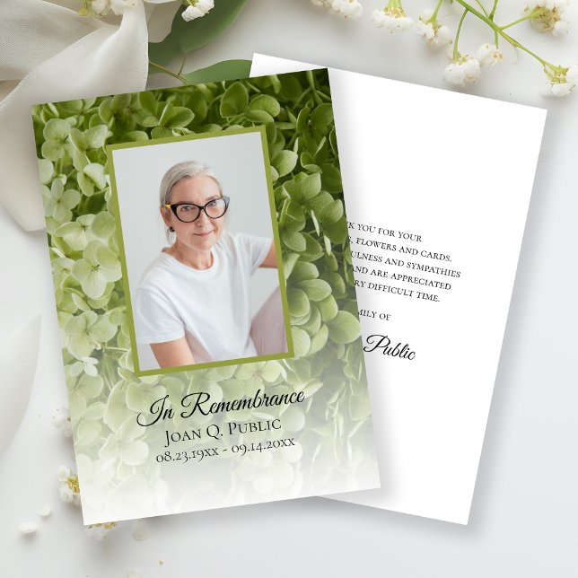 Grönt Hydrangea Blommigt Funeral Memorial Sympati Tack Kort (Skapare uppladdad)