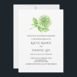 Grönt Hydrangea bröllopsinbjudan med kuvert * Tack Kort<br><div class="desc">Grönt och vit vattenfärgsvätskefylld bröllopsinbjudan Ren och vacker design. Kuvert som ingår i varje inbjudan</div>