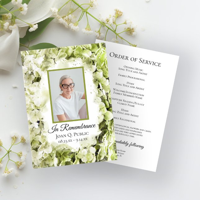 Grönt Hydrangea Flowers Funeral Memorial Service Program (Skapare uppladdad)
