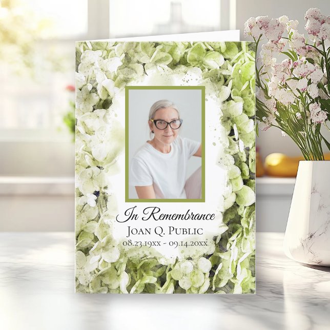 Grönt Hydrangea Flowers Funeral Service Foldad Program (Skapare uppladdad)
