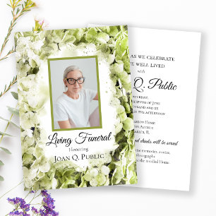 Grönt Hydrangeas Watercolor Living Funeral Party Inbjudningar