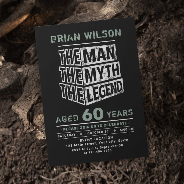 Grönt i alla åldrar på mannen myten på födelsedage inbjudningar (Green Any Age The Man The Myth The Legend Birthday Invitation)