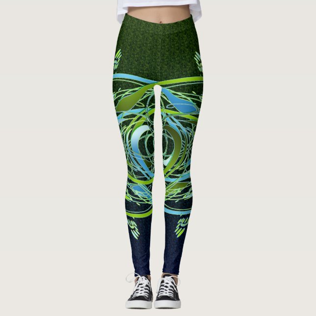 Grönt i blå trålar leggings (Framsida)