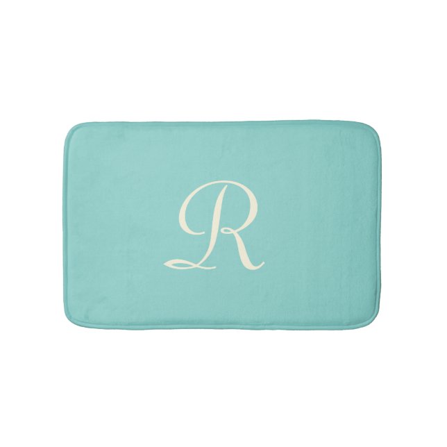 Grönt i havet, monogrammad, minimalistisk plush badrumsmatta (Framsidan)