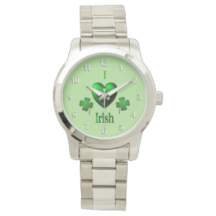 Grönt I Heart Irish w White Numbers Armbandsur
