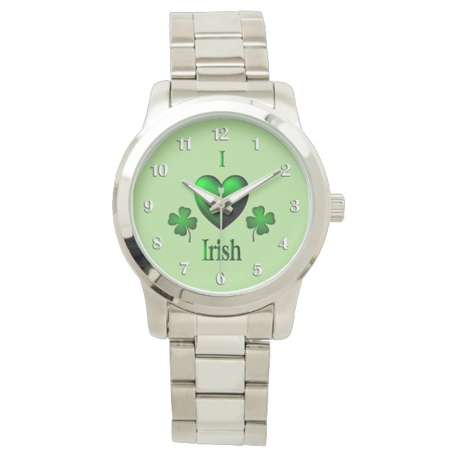 Grönt I Heart Irish w White Numbers Armbandsur (Framsida)