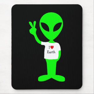 Grönt "I Kärlek Earth" Alien Musmatta