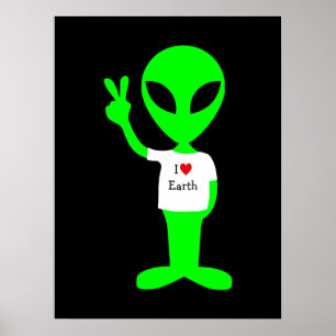 Grönt "I Kärlek Earth" Alien Poster
