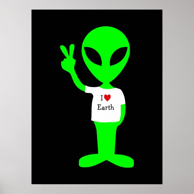 Grönt "I Kärlek Earth" Alien Poster (Framsidan)