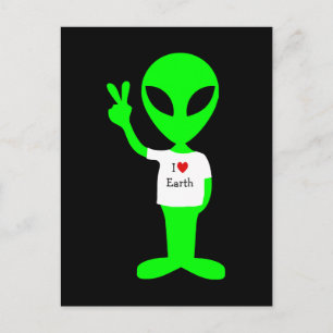 Grönt "I Kärlek Earth" Alien Vykort