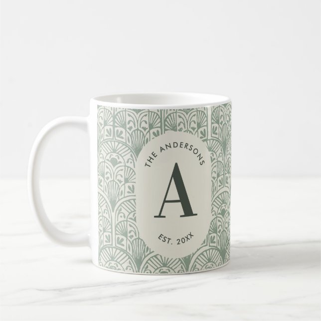 Grönt i klasssädesfamilj med monogram elegant korn kaffemugg (Vänster)