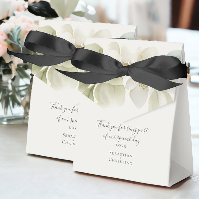 GRÖNT i PERSONLIGEN BRÖLLOP Presentaskar (Muted Green Foliage Personalized Wedding Favor Boxes from Ricaso. Easy to personalize )