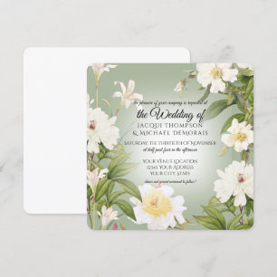 Grönt i Vit ros Peony Botaniska Blommigten Bröllop Inbjudningar