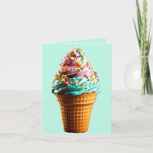 Grönt Ice Cream Cone Tack Kort (Framsida)