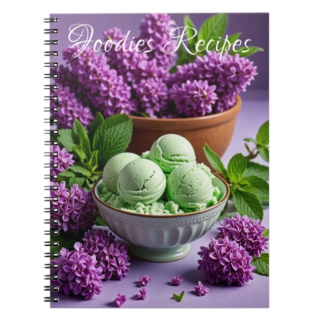 Grönt Ice Cream med Lilac Flowers Foodies Recipes Anteckningsbok (Framsidan)