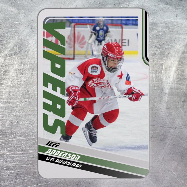 Grönt Ice Hockey Trading Card Magnet (Ice Hockey Trading Card Magnet: Dynamic design for young fans! Perfect souvenir. )