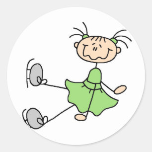 Grönt Ice Skater Sticker Runt Klistermärke