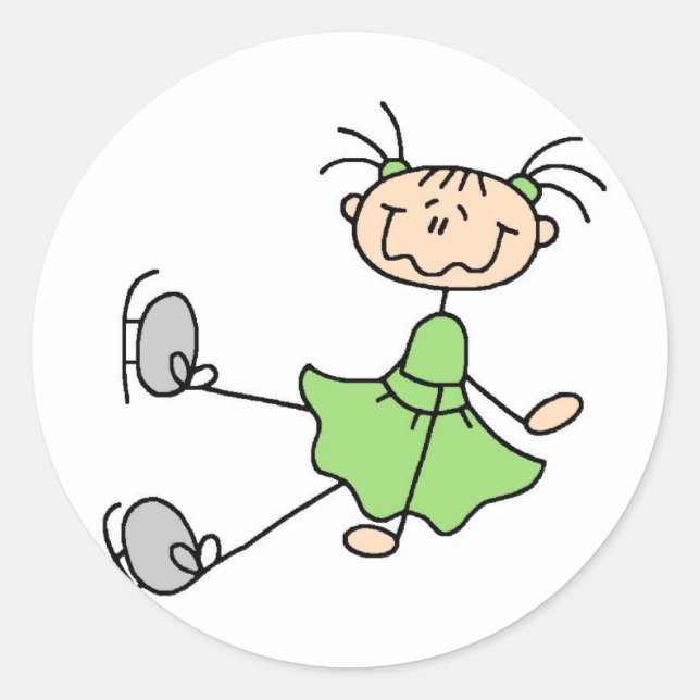 Grönt Ice Skater Sticker Runt Klistermärke (Framsida)