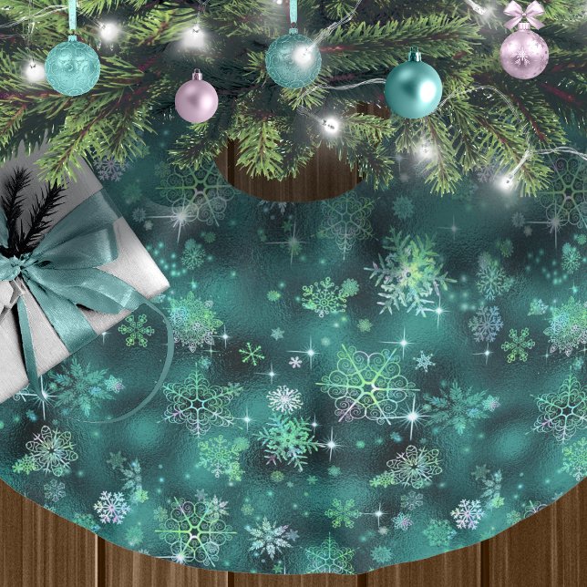 Grönt-ID846 för Snöflingor Mönster Julgransmatta Borstad Polyester (Skapare uppladdad)