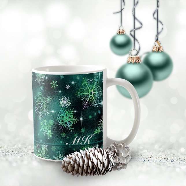 Grönt-ID846 för Snöflingor Mönster Kaffemugg (Skapare uppladdad)
