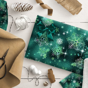 Grönt-ID846 för Snöflingor Mönster Presentpapper