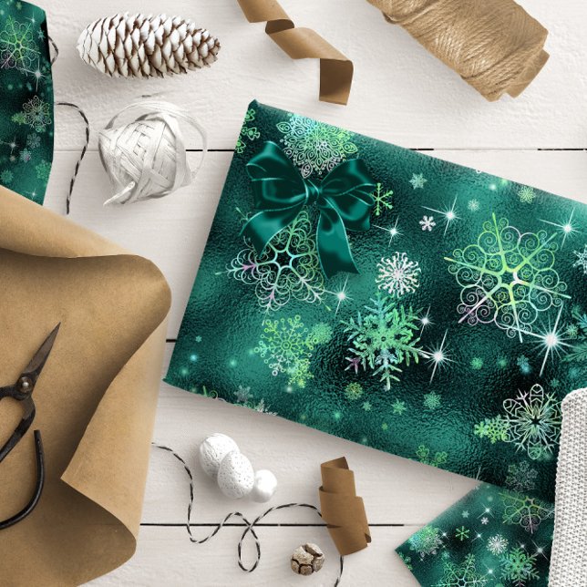 Grönt-ID846 för Snöflingor Mönster Presentpapper (Skapare uppladdad)
