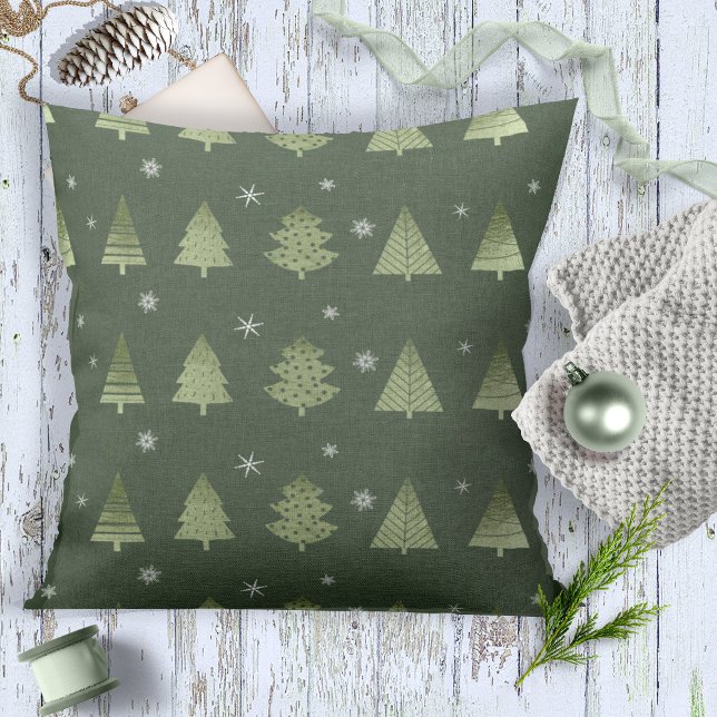 Grönt-ID863 för julgranar och Snöflingor Mönster Kudde (Skapare uppladdad)