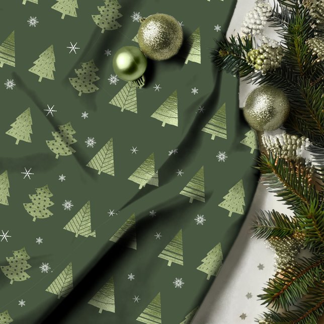 Grönt-ID863 för julgranar och Snöflingor Mönster Tyg (Skapare uppladdad)