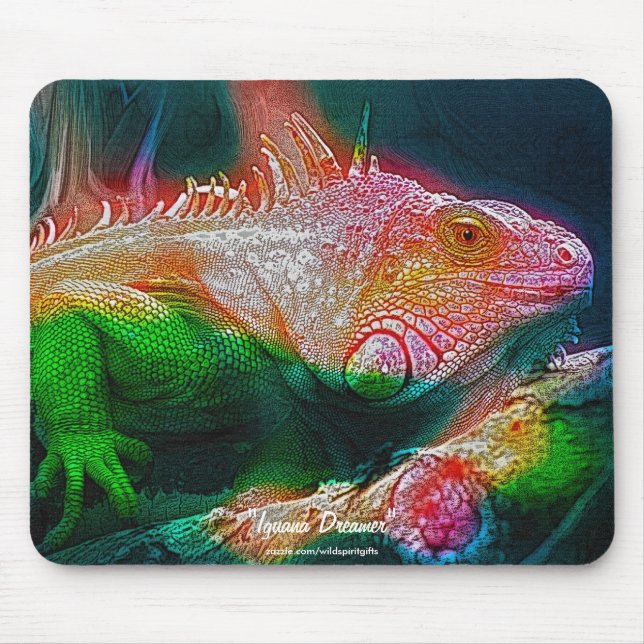 Grönt Iguana Fantasy Art Wildlife Mousemat Musmatta (Framsidan)