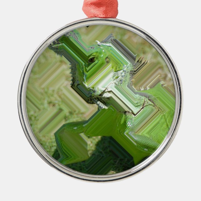 Grönt Iguana Julgransprydnad Metall (Framsidan)