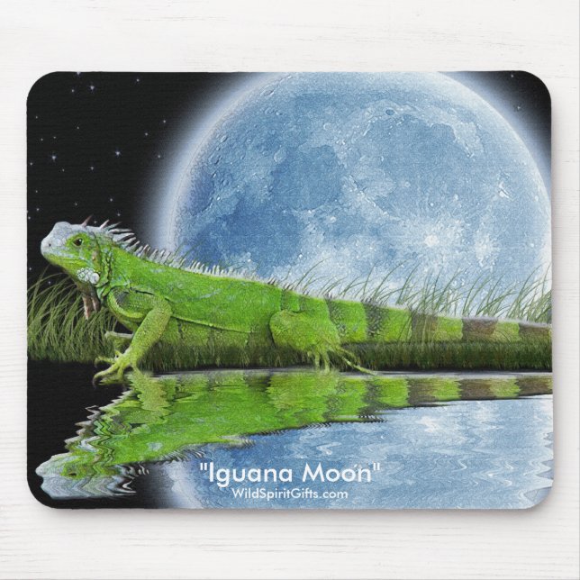 Grönt Iguana & Måne Wildlife Art Mousemat Musmatta (Framsidan)