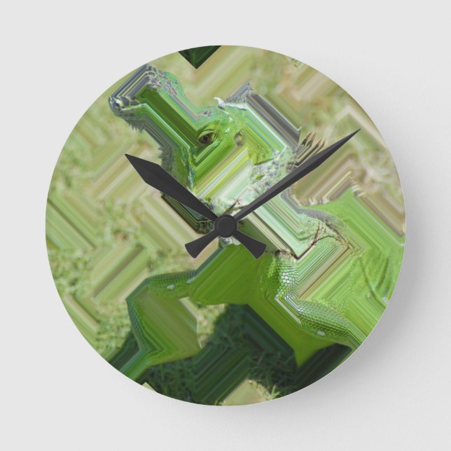 Grönt Iguana Rund Klocka (Framsida)