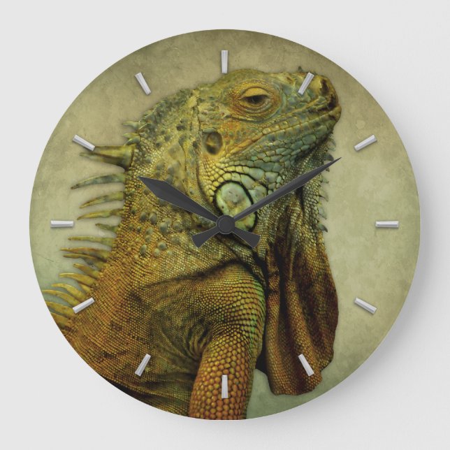 Grönt Iguana Stor Klocka (Framsida)