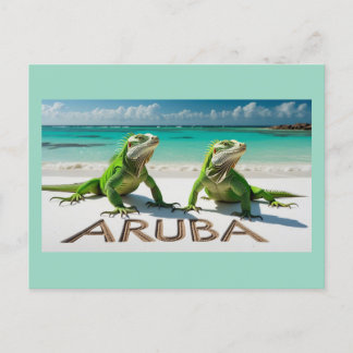 Grönt iguanas i aruba helg vykort