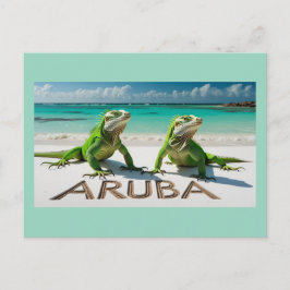 Grönt iguanas i aruba helg vykort