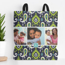 Grönt Ikat Paisley Family Photo Monogram