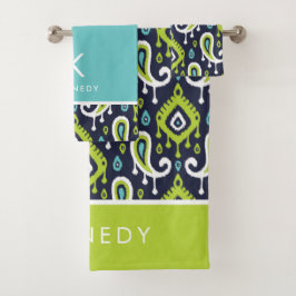 Grönt Ikat Paisley Monogram