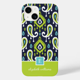 Grönt Ikat Paisley Monogram